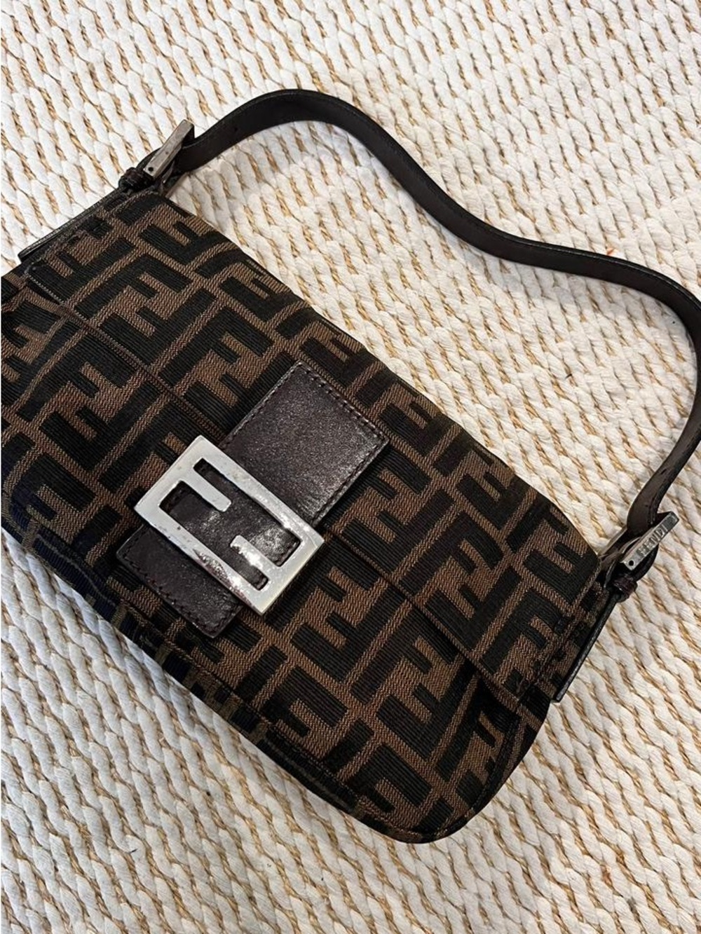 Fendi Baguette Brown and Black Zucca Monogram Shoulder Bag